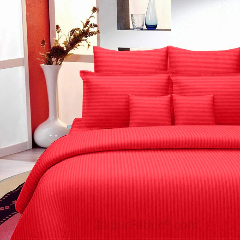 Overstock Red Self Design 300 TC King Size Pure Cotton Satin Slumber Sheet for Double Bed with 2 pillow covers