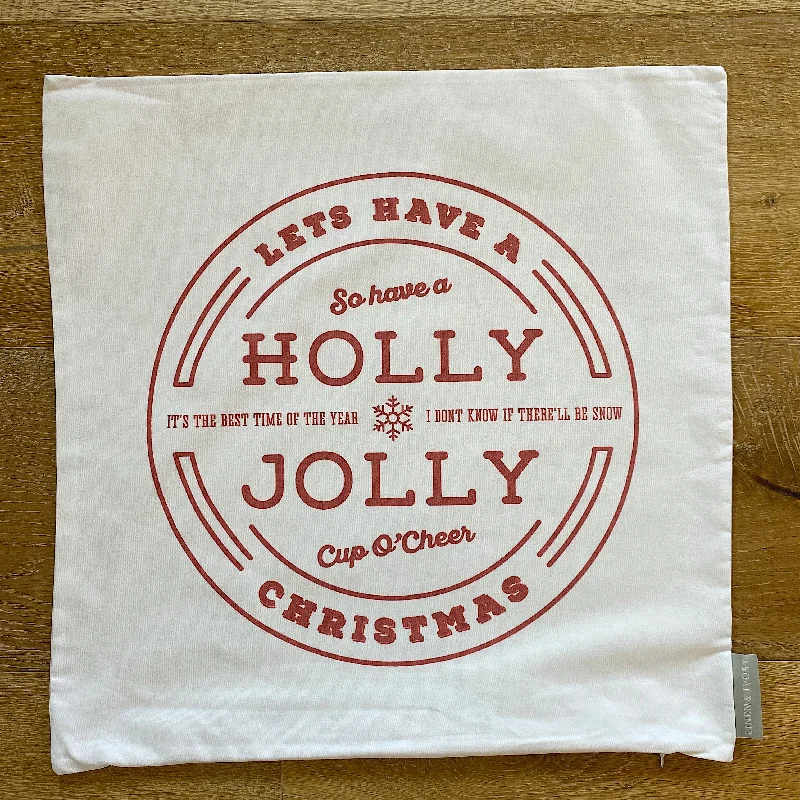 SALE-"NEW" 20" Holly Jolly Pillow Cover (White Canvas)