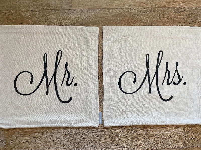 SALE-"NEW" 20" Mr & Mrs Pillow Cover Set (Natural Linen)