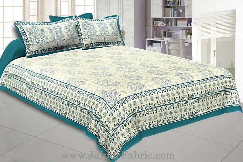 Sea Green Gamla block Double Bedsheet With 2 Pillow covers