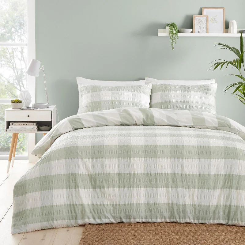 Seersucker Gingham Duvet Cover Set Green