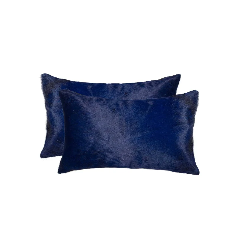 Set of Two 12" X 20" Navy Cowhide Throw Pillow