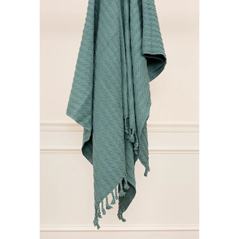 Teal Blue Knitted 100% Cotton Throw Blanket