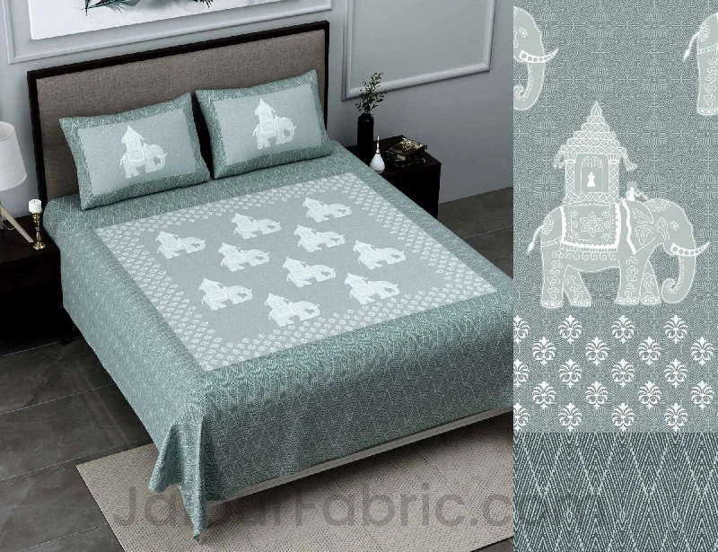 the elephant king pastel green king size pure cotton bedsheet