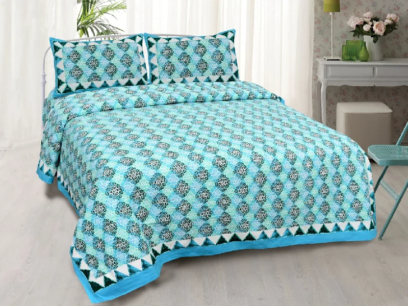 Unmissable Offer Traditional Delight Blue Double Bedsheet