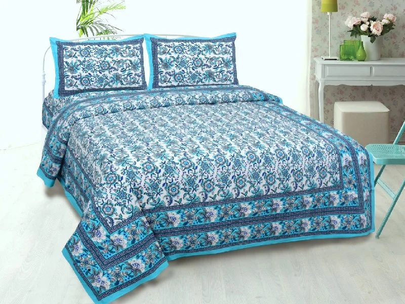 Weekend Deal Vibrant Blue Wavy Flora Double Bedsheet