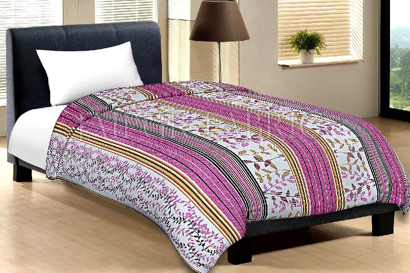 Big Savings White Base Pink And Multi Colour Lineing With Leaf Pattern Cotton Single Bed Sheet without pillow Cover Big Savings White Base Pink And Multi Colour Lineing With Leaf Pattern Cotton Single Bed Sheet without pillow Cover