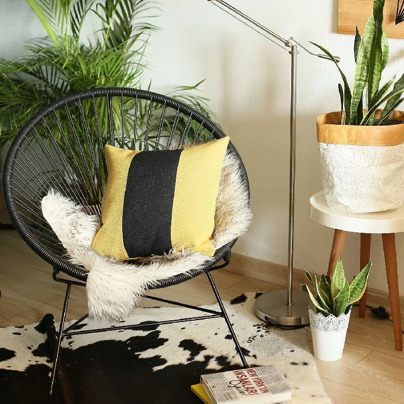 Early Access Yellow and Black Centered Strap Throw Pillow